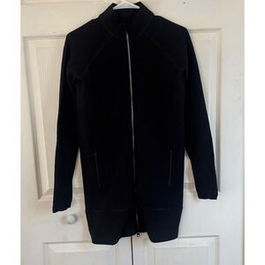 Athleta Black Textured Longline Full Zip Jacket Mock Neck XS